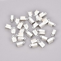 真鍮製折りたたみ式カシメエンドパーツ  圧着コードの端を折ります  銀色のメッキ  13x5mm  穴：1mm  内径：4mm&nbsp;KK-P031-07S