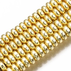 電気メッキ非磁性合成ヘマタイトビーズ連売り  ロンデル  黄金メッキ  4x2mm  穴：1mm  約180個/連  15.7インチ