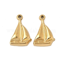 304 Stainless Steel Pendants, Sailboat Charms, Ion Plating(IP), Real 18K Gold Plated, 16x10.5x3mm, Hole: 1.2mm