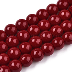 オペークソリッドカラーガラスビーズ連売り  ラウンド  暗赤色  8~8.5mm  穴：1.5mm  約51~53個/連  14.96インチ〜15.55インチ（38~39.7cm）