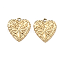 304 Stainless Steel Pendants, Heart Charms, Real 14K Gold Plated, 16.5x15x1.5mm, Hole: 1.2mm