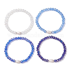 4Pcs Glass & Natural Cultured Freshwater Pearl Beads Stretch Bracelets for Women&nbsp;BJEW-JB13520