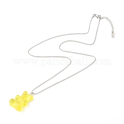 304ステンレススチールボールチェーンネックレス  透明樹脂ペンダント付き  クマ  ミックスカラー  55.5x0.15cm&nbsp;NJEW-JN03565