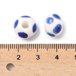 手作り陶器ヨーロピアンビーズ  水玉模様のラウンド  ブルー  12x9~9.5mm  穴：4mm&nbsp;PORC-C009-01C