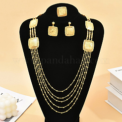 Bohemian Iron Hollow Square Multi-layer Necklaces & Stud Earrings & Cuff Rings Set for Women&nbsp;WD7231