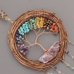 7 Chakra Copper Wire Wrapped Tree of Life Natural & Synthetic Mixed Stone Chips Suncatchers&nbsp;HJEW-F027-10