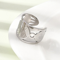 女性用304ステンレススチールオープンカフリング  聖母マリア  ステンレス鋼色  15.5mm  usサイズ8 1/2(18.5mm)&nbsp;RJEW-A099-01P