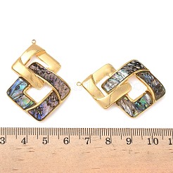 304 ステンレススチール パヴェ ナチュラル パウア シェル ペンダント  ダブルロンバスチャーム  18KGP本金メッキ  PVD真空メッキ  44x32x4mm  穴：1.4mm&nbsp;STAS-L026-01G-02