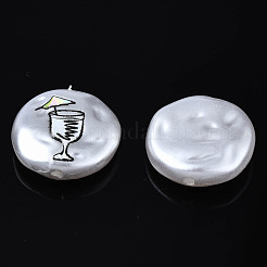 3dプリントABSプラスチックイミテーションパールビーズ  カップ付きのフラットラウンド  淡いターコイズ  16x5mm  穴：0.9mm&nbsp;KY-S163-424