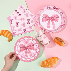 蝶結びテーマの誕生日パーティーデコレーションセット  ペーパータオル、紙コップ、テーブルクロス、バナー付き  ピンク  30x20x8cm&nbsp;ST-CJ0030-02