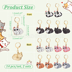 14 個 7 スタイル猫合金エナメルペンダントロックステッチマーカー  304ステンレススチールステッチマーカー  ミックスカラー  3.8cm  2個/スタイル&nbsp;HJEW-AB00137