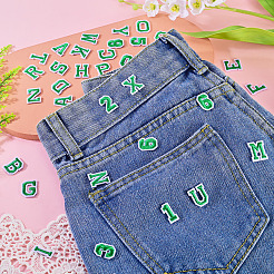 36個2セット、2スタイルの文字a〜zと数字0~9のポリエステル刺繍縫い付けパッチセット  布のアップリケ  グリーン  18~19x6.5~15.5x1.4~1.5mm  1セット/スタイル&nbsp;PATC-TA0001-55C
