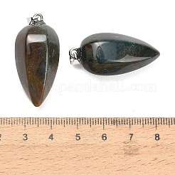 天然石インディアン瑪瑙ペンダント  ファセットカットされたティアドロップ型チャーム、304ステンレススチール製のスナップ式バチカン付き  ステンレス鋼色  35x17mm  穴：7x4.5mm&nbsp;GG-K002-16C