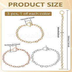 3Pcs 3 Colors Unisex 304 Stainless Steel Cable Chain Bracelets&nbsp;BJEW-LP0001-38