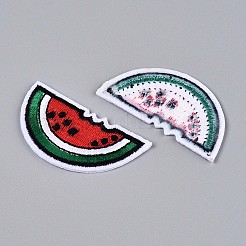 スイカのアップリケ  機械刺繍布地手縫い/アイロンワッペン  マスクと衣装のアクセサリー  クリムゾン  28.5x56x1.5mm&nbsp;DIY-N007-02