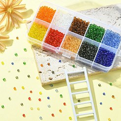 100g10色8/0ガラスシードビーズ  トランスペアレント  ラウンド  ミックスカラー  3mm  穴：1mm  10 G /カラー&nbsp;SEED-YW0002-40