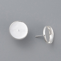 304ステンレススチールスタッドピアスセッティング  フラットラウンド  銀  トレイ：14mm  16mm  ピン：0.8mm&nbsp;STAS-K131-E-01S