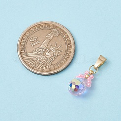 ガラスシードビーズペンダント  ガラスビーズと304ステンレススチールの留め具付き  ティアドロップ  ピンク  15x10mm  穴：6x3mm&nbsp;PALLOY-MZ00590-02