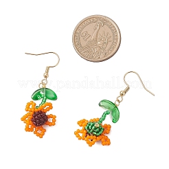 Sunflower Glass Seed Bead with 304 Stainless Steel Dangle Earrings&nbsp;EJEW-MZ00532-01
