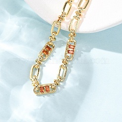Oval & Paperclip Brass Micro Pave Cubic Zirconia Link Chain Bracelets for Women&nbsp;BJEW-D458-01G-07