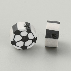 手作り樹脂粘土ビーズ  スポーツ用品  サッカーの模様  9.5x4mm  穴：1.8mm  100個/袋&nbsp;CLAY-WH0005-04D