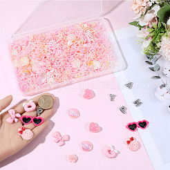 DIYスマホケースデコレーションキット  亜鉛合金スライドチャームを含む  ABSプラスチックパール調カボション  樹脂カボション  ピンク  8~40mm  穴：1.5x7.9mm&nbsp;DIY-SC0033-03