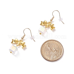 Alloy Bowknot with Clear Glass Cube Dangle Earrings&nbsp;EJEW-JE04958