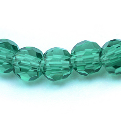 クリアガラスビーズ連売り  ファセット（32ファセット）ラウンド  シーグリーン  6mm  穴：1mm  約94~97個/連  53~54cm&nbsp;GLAA-R166-6mm-01G