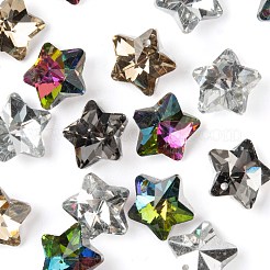 60個4色スター電気メッキガラスチャーム  シルバーメッキのボトム  多面カット  ミックスカラー  13x14.5x8mm  穴：1mm  15個/カラー&nbsp;EGLA-FS0001-06