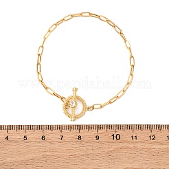 304ステンレススチールフラットラウンドリンクブレスレット  女性用ペーパークリップチェーンブレスレット  キュービックジルコニア付き  18KGP本金メッキ  7-1/8インチ（18.2cm）&nbsp;BJEW-R027-06G-02
