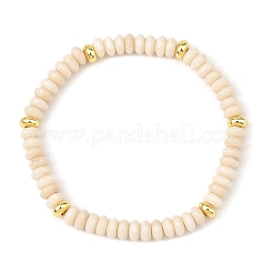 6MM Natural Petrified Wood Rondelle Beaded Stretch Bracelets with Brass Beads&nbsp;BJEW-JB14422
