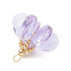 ガラスチャーム  花のチャーム  真鍮のループとシードビーズ付き  多面カット  ライラック  23~24x24~26mm  穴：2.5~3x3~3.5mm&nbsp;PALLOY-MZ00741-04