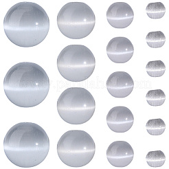 190個4種類のスタイルのキャットアイビーズ  ツートン  ラウンド  ホワイト  4~10x3~10mm  穴：0.8~1.2mm.&nbsp;GLAA-PA0001-40B