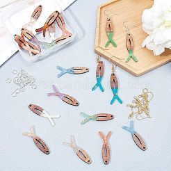 DIYイヤリング作成キット  20個の樹脂とクルミの木のイエスの魚のペンダントを含む  金箔  40個の真鍮製ピアスフックと40個のオープン丸カン  ミックスカラー  100個/箱&nbsp;DIY-OC0007-36