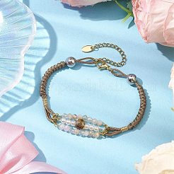 ガラスとABSプラスチックの模造真珠リンクブレスレット  女性と男性のためのポリエステル編みコードブレスレット  ゴールドカラー  9-7/8インチ（25cm）&nbsp;BJEW-JB10425