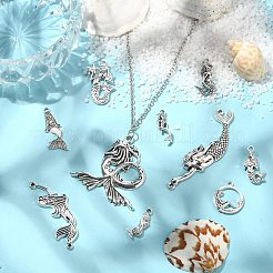 100pcs10スタイルチベットスタイルアロイペンダント  人魚  カドミウムフリー＆鉛フリー  アンティークシルバー  21x8x4mm  穴：2mm  10個/スタイル&nbsp;TIBEP-CJ0001-52