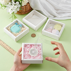 透明な PVC 窓付きの正方形の紙製ビスケット ボックス  パーティーのために  結婚式  ベーカリーボックス  ホワイト  8.5x8.5cm&nbsp;CON-WH0098-16A-02