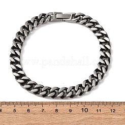 667ステンレススチール製キューバンリンクチェーンブレスレット（女性・男性用）  アンティークシルバー  8.78インチ（22.3cm）&nbsp;BJEW-F529-01AS