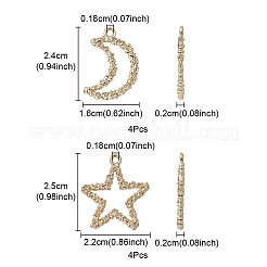 8本2スタイルアロイペンダント  月＆星  ライトゴールド  24~25x16~22x2mm  穴：1.8mm  4個/スタイル&nbsp;FIND-YW0003-61