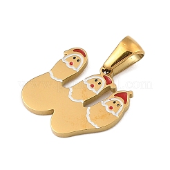 クリスマステーマ 304 ステンレススチールペンダント  エナメル  ゴールドカラー  サンタクロースの文字チャーム  文字W  15x16x1.5mm  穴：6x3mm&nbsp;STAS-R007-01W-G