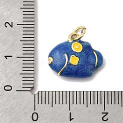 真鍮製エナメルペンダント  魚のチャーム  長持ちメッキ  カドミウムフリー＆鉛フリー  丸カン付き  ゴールドカラー  マリンブルー  13x16x5mm  穴：3mm&nbsp;KK-P343-03G-01