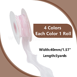 4 Rolls 4 Colors 5 Yards Organza Ribbon with Plastic Pearl Beads&nbsp;OCOR-WR0001-46
