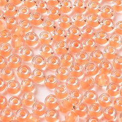 ガラス玉  色の内側  丸い穴  ラウンド  ライトサーモン  4x3mm  穴：1.4mm  7650個/ポンド&nbsp;SEED-H002-J-A707