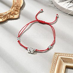 ナイロン糸編組ビーズブレスレット  蝶結びの真鍮チャーム付き  レッド  内径：7/8 ~3インチ（2.2~7.5cm）&nbsp;BJEW-JB11212-02
