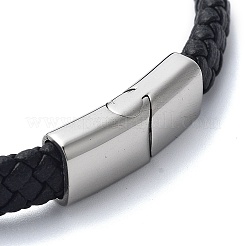Men's Braided Black PU Leather Cord Bracelets&nbsp;BJEW-K243-68AS
