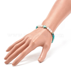 Synthetic Turquoise(Dyed) & Hematite & Natural White Jade Beaded Stretch Bracelet with Cross&nbsp;BJEW-JB08287-03