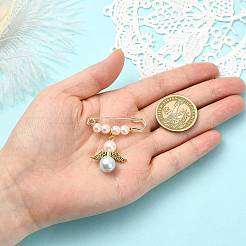 アイロン安全ピンブローチ  ABSプラスチック製合金パールブローチ  天使  アンティーク黄金  37mm&nbsp;JEWB-FS00002