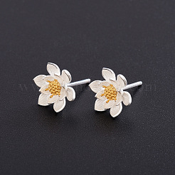 愛らしいスターリングシルバーのイヤリング925個  黄金色のつぼみを持つ蓮の花  ミックスカラー  10mm  ピン：0.8mm&nbsp;JE292A