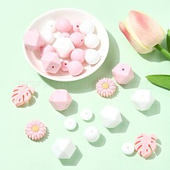 30個の食品グレードの環境に優しいシリコーンビーズ  混合図形  ミックスカラー  12~23x6~21x6~23mm  穴：2~2.5mm&nbsp;SIL-FS0001-26B