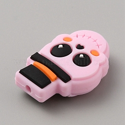 ハロウィンスカル食品グレード環境に優しいシリコーンビーズ  パールピンク  30x19.5x9.5mm  穴：2mm&nbsp;SIL-SZC0003-09A
